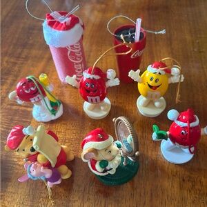 Coca-Cola, M&M's, Winnie the Pooh and piglet and Mouse Holiday 8 Ornaments